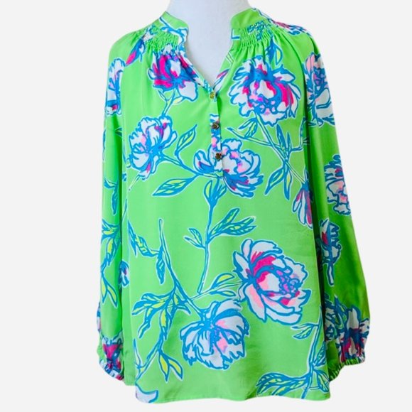 Lilly Pulitzer Tops - Lilly Pulitzer Elsa 100% Silk Green Floral Top Size: M